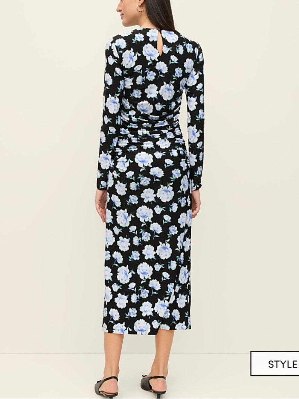 NWT Ann Taylor Floral Ruched Midi Dress Black/Blue Size 2 - Picture 7 of 12